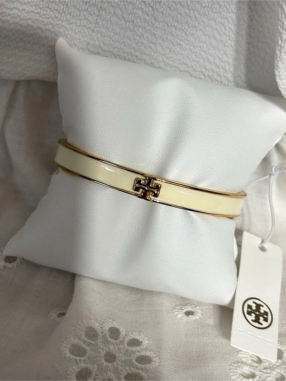 Tory Burch Miller Stud 5mm Enamel Hinge Bracelet White & Gold